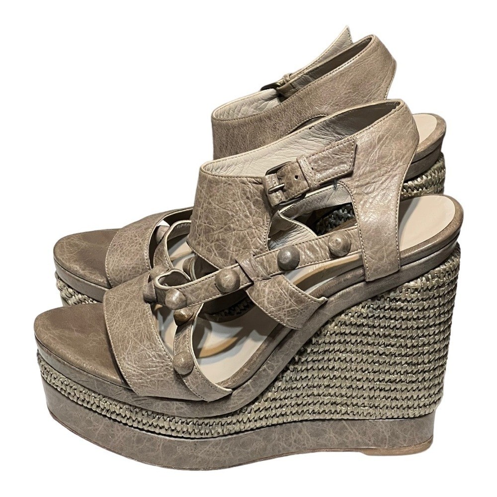 Balenciaga Arena Platform Wedge Espadrille Sandal Slate Gray Leather 8.5/40 - Picture 3 of 9